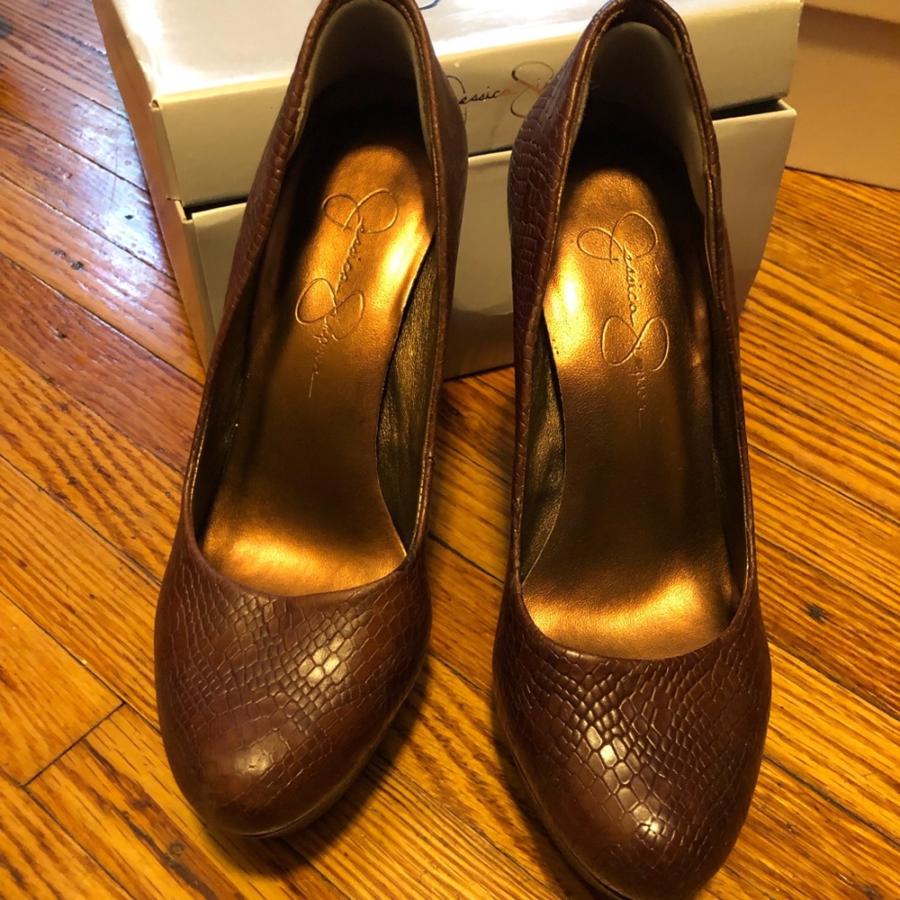 Brown snakeskin heels